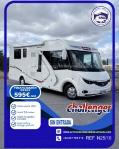 Integral CHALLENGER SIRIUS 2088 EB Sierra Nevada Motorhome, a company with more than 20 years of experience in the second-hand sales sector, offers you this magnificent motorhome. For more information or price check our website www.autocaravanassierranevada.com or click on our link https://autocaravanassierranevada.com/.../challenger.../ Do you want to pay in installments? Call and we will inform you without obligation 617795719 621251555 Extras MOTOR: Fiat Ducati 2.3 Multiset 130cv YEAR: 2017 KM: 33.000 Exterior measurements: 6.80m x 3.00m Places to travel: 4 Sleeping seats : 4 * Measurement Garage with double gate : (2.15m x 1.00m x 1.20m) * Beds (Elevating Island / Hanging Cabin) Extras and Equipment: - Air Conditioning (Motor) - Airbag (driver and copilot) - Cruise Speed - Centralized shutdown - Electric Mirrors - Electric elevators (driver only) - Radio (CD-MP3-USB) - Rear view camera - Swivel seats - Parking sensor - REMIX Full Cabin Dimmers - Mosquito nets on windows, skylights and front door - Skylight XXL in lounge - TELFORD Fridge (220v, Gas, 12v, Auto) 175L capacity - Shower with separate toilet seat - 100 ah battery. - 100w solar panel. - Heating Trauma Net Ready - Integrated double foot step - THULE awning 3.5m. - Bike rack for 3 - 3 Security Locks - Special Camper Reinforced Tires #autocaravanasgranada #autocaravanaocasion #autocaravanasdeocasion #ventaautocaravana #compraautocaravana #autocaravanabarata #caravaningandalucia #autocaravanasur #granadaturismo #granadaocasion #andaluciavanlife #vanlife #camperlife #motorhome #campervan #viajarenautocaravana #caravaninglife #aventuraenruta #viajeslibres #escapadarural #naturalezaylibertad #viajarporelmundo #rutavanlife #descubreespaña #autocaravanaspain