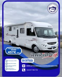 Integral RAPIDO 9009 DFH
Autocaravanas Sierra Nevada empresa con más de 20 años de experiencia en el sector de venta de ocasión os ofrece esta magnífica casa rodante. Para más información o precio  consulté en nuestra página web
www.autocaravanassierranevada.com
o haga click en nuestro enlace 
https://autocaravanassierranevada.com/.../autocaravana.../
¿Quieres pagar a plazos?
Llama y te informamos sin compromiso
617795719
621251555
Extras 
-MOTOR:Fiat Ducato 3.0 MultiJet 160cv/CARTNET C
-AÑO: 2009
-KM:142.000
-Medidas exteriores vehículo: 7,80m x 3,00m
-Plazas viajar: 4
-Plazas dormir: 4
-Medida Garaje: (2,00m x 1,00m x 0,30m)
-Camas (SEMI-ISLA/ Colgante en cabina)
-Chasis ALKO + Barras de torsión
-Cadena de distribución
EQUIPAMIENTO:
-Aire acondicionado(de motor)
-AirBag( conductor y copiloto)
-A.S.R (Sistema antiderrapaje)
-Velocidad de Crucero
-Cierre centralizado
-Elevalunas eléctricos(sólo conductor)
-Radio (CD-AUX)
-Asientos giratorios
-OscurecedoresREMIS en cabina completa
-Mosquiteras en ventanas, claraboyas y puerta principal
-Claraboyas transparentes y Claraboya xxlen salón
-Climatizador a 12v
-Frigo DOMETIC (220v, Gas, 12v, Auto) 150L capacidad
-Horno
-Extractor de humos
-Ducha con mampara dentro de aseo
-WC con SOG
-Batería de 100ah.
-Placa solar de 100w.
-Calefacción Truma Combi
-Escalón de doble peldaño integrado
-ToldoOMNISTORde 4m.
-Baca de aluminio
-Patas estabilizadoras
-Portabicis para 2
-2 Cierres de seguridad
-Ducha Exterior
-Maleteros laterales
-Neumáticos reforzados especial camper
#autocaravanasgranada
#autocaravanaocasion
#autocaravanasdeocasion
#ventaautocaravana
#compraautocaravana
#autocaravanabarata
#caravaningandalucia
#autocaravanasur
#granadaturismo
#granadaocasion
#andaluciavanlife
#vanlife
#camperlife
#motorhome
#campervan
#viajarenautocaravana
#caravaninglife
#aventuraenruta
#viajeslibres
#escapadarural
#naturalezaylibertad
#viajarporelmundo
#rutavanlife
#descubreespaña
#autocaravanaspain