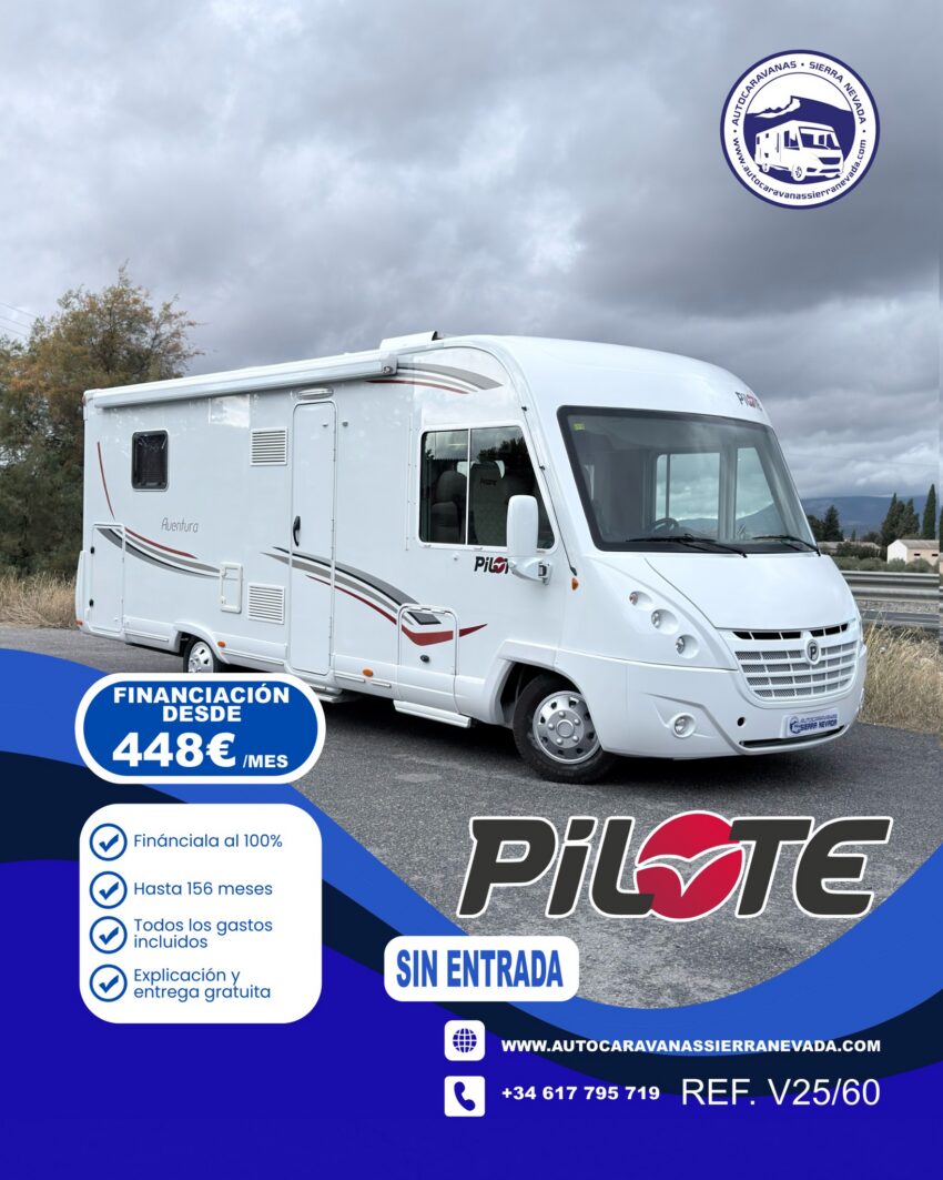 INTEGRAL PILOTE AVENTURA G740 Autocaravanas Sierra Nevada, empresa con más de 20 años de experiencia en el sector de venta de ocasión, os ofrece esta magnífica casa rodante. Para más información o precio consulté en nuestra página web. www.autocaravanassierranevada.com o haga click en nuestro enlace https://autocaravanassierranevada.com/.../pilote.../ ¿Quieres pagar a plazos? Llama y te informamos sin compromiso 617795719 621251555 EQUIPAMIENTO Y EXTRAS MOTOR: Fiat Ducato 2.3 Multijet 130cv AÑO: 2010 KM: 82.000km Medidas exteriores: 7,40m x 2,90m Plazas viajar: 4 Plazas para dormir: 4 Extras y Equipamiento: * Medida maletero con doble portón: (2,20m x 1,00m x 0,85m) * Camas (Colgante en cabina/Isla) - Aire acondicionado de motor - Velocidad de crucero - Cierre centralizado - Espejos eléctricos - Elevalunas eléctricos(Conductor) - Radio (CD-AUX-USB-BT) - Camara de Visión trasera - Asientos giratorios - Oscurecedores en cabina Remis - Mosquiteras en ventanas y claraboyas - Claraboya XXL en salòn - TurboVent en cama trasera - Frigo THETFORD (220v, Gas, 12v, Auto) 149L capacidad - Ducha con mampara separada de aseo - 1 Baterías de 95ah. - 2 Placa solar de 100w. - Calefacción Truma Combi - Tv 12v. (HDMI) - Escalón manual - Toldo FIAMMA de 4m. - Portabicis FIAMMA para 2 - Bola de Remolque - Neumáticos reforzados especial camper #autocaravanasgranada #autocaravanaocasion #autocaravanasdeocasion #ventaautocaravana #compraautocaravana #autocaravanabarata #caravaningandalucia #autocaravanasur #granadaturismo #granadaocasion #andaluciavanlife #vanlife #camperlife #motorhome #campervan #viajarenautocaravana #caravaninglife #aventuraenruta #viajeslibres #escapadarural #naturalezaylibertad #viajarporelmundo #rutavanlife #descubreespaña