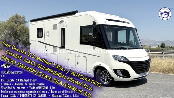 Integral  LEVOYAGEUR 7.2 
Autocaravanas Sierra Nevada empresa con más de 20 años de experiencia en el sector de venta de ocasión os ofrece esta magnífica casa rodante.🗣️👉 Para más información o precio 💵 consulté en nuestra página web
www.autocaravanassierranevada.com
➡️🌐💻 o haga click👉🖱️ en nuestro enlace ⬇️👇
https://autocaravanassierranevada.com/.../levoyageur-7-2-2/
¿Quieres pagar a plazos?
Llama y te informamos sin compromiso
📞617795719
📞621251555
Extras 👇
CARNET C
MOTOR:Fiat Ducato 2.3 Multijet 150cv AUTOMATICO
AÑO: 2017
KM: 52.000
Medidas: 7,20m x 3,00m
Plazas viajar: 4
Plazas dormir: 4
* Medida Garaje con doble portón:(2,20m x 1,10m x 1,05m) 
* Camas (ISLA / Colgante en Cabina)
* Chasis ALKO + Barra de torsión
* Suspensión neumática autoinflado desde cabina
* Patas estabilizadoras hidráulicas control desde pantalla
Extras:
Aire acondicionado (de motor)
AirBag (conductor y copiloto)
Velocidad de crucero
Cierre centralizado (2 puertas)
Espejos eléctricos
Elevalunas eléctricos (sólo conductor)
Radio (2DIN – CD – USB – BT)
Cámara de visión trasera
Sensor de aparcamiento
Asientos giratorios
OscurecedoresREMIS en cabina completa
Parasoles enrollables manuales
Mosquiteras en ventanas, claraboyas y puerta principal
Claraboyas Transparentes excepto turbovent
Claraboyas XXL en salón
TuerboVent en cocina
Frigo DOMETIC (220v, Gas, 12v, Auto) 134L capacidad
Ducha con mampara separada del aseo
Inverter de 1500w
1Batería de litio de 120ah.
2 Placas solares 250 watt. En total y regulador victron blue solar charge
Boster DC-batterycharger
Calefacción ALDE
1 TV 12v (smart TV TDT USB HDMI)
1 TV 12v. (TDT - HDMI - USB -)
Escalón eléctrico de aluminio
Toldo OMNISTOR de 4,5m.
Maleteros Laterales
Ducha exterior
Llantas de aluminio y Neumáticos reforzados marca CONTINENTAL especial camper
#autocaravanastyle #viajarconniños #viajarenautocaravanaconniños #roadtrip #autocaravanaadventure #ventadeautocaravanas #autocaravanassierranevada #autocaravantravel #autocaravanaenlaplaya #kitcamping #differentholidays #camaisla #motorhome #caravanas1000 #camper