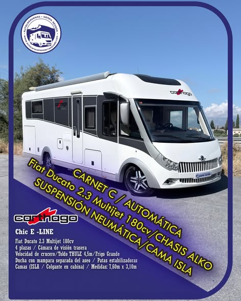 Autocaravana integral CARTHAGO Premium Chic E -LINE
Autocaravanas Sierra Nevada empresa con más de 20 años de experiencia en el sector de venta de ocasión os ofrece esta magnífica casa rodante.