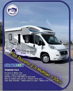 Perfilada Chausson TITANIUM TI610 Autocaravanas Sierra Nevada empresa con más de 20 años de experiencia en el sector de venta de ocasión os ofrece esta magnífica casa rodante.🗣️👉 Para más información o precio 💵 consulté en nuestra página web www.autocaravanassierranevada.com ➡️🌐💻 o haga click👉🖱️ en nuestro enlace ⬇️👇 https://autocaravanassierranevada.com/.../chuasson.../ ¿Quieres pagar a plazos? Llama y te informamos sin compromiso 📞617795719 📞621251555 Extras 👇 MOTOR: Fiat Ducato 2.3 Multijet 130cv AÑO: 2014 KM: 63.000 Medidas: 6,70m x 2,90m Plazas viajar: 4 Plazas dormir: 4 * Medida Garaje doble portón : (2,20m x 0,70m x 1,25m) * Camas (Salón Convertible/ Colgante eléctrica en salón) Extras: Aire acondicionado (de motor) AirBag ( conductor y copiloto) Velocidad de Crucero Cierre centralizado Espejos eléctricos Elevalunas eléctricos Radio (CD-BT) Cámara de visión trasera Asientos giratorios Mosquiteras en ventanas y claraboyas Claraboyas transparentes y Claraboya panorámica xxl en cabina Frigo THETFORD (220v, Gas, 12v, Auto) 175L capacidad Ducha con mampara dentro de aseo Batería de 95ah. Placa solar de 100w. Calefacción WEBASTO a gasoil Escalón de doble peldaño integrado Toldo THULE de 3m. Portabicis interior para 2 Neumáticos reforzados especial camper #autocaravanastyle #viajarconniños #viajarenautocaravanaconniños #roadtrip #autocaravanaadventure #ventadeautocaravanas #autocaravanassierranevada #autocaravantravel #autocaravanaenlaplaya #kitcamping #differentholidays #camaisla #motorhome #caravanas1000 #camper
