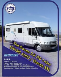 Integral Hymer B 614 SL Autocaravanas Sierra Nevada empresa con más de 20 años de experiencia en el sector de venta de ocasión os ofrece esta magnífica casa rodante.🗣️👉 Para más información o precio 💵 consulté en nuestra página web www.autocaravanassierranevada.com ➡️🌐💻 o haga click👉🖱️ en nuestro enlace ⬇️👇 https://autocaravanassierranevada.com/.../hymer-b-614-sl-3/ ¿Quieres pagar a plazos? Llama y te informamos sin compromiso 📞617795719 📞621251555 Extras 👇 MOTOR: Fiat Ducato 2.8 JTD 145cv AÑO: 2005 KM: 87.000 Medidas: 6,80m x 2,90m Plazas viajar: 4 Plazas dormir: 4 * Medida Garaje con doble portón : (1,90m x 1,50m x 1,20m) * Camas (Transversal / Colgante en cabina) * Chasis ALKO EXTRAS: Aire acondicionado(de motor) A.S.R (Sistema antiderrapaje) Elevalunas eléctricos (sólo conductor) Radio CD Cámara de visión trasera Asientos giratorios Oscurecedores REMIS en cabina completa Mosquiteras en ventanas y claraboyas Claraboya xxl en salón Frigo DOMETIC (220v, Gas, 12v, Auto) 150L capacidad Horno Extractor de humos Ducha con mampara dentro de aseo Batería de 100ah. Placa solar de 100w. Calefacción Trumatic C Escalón eléctrico de aluminio Toldo OMNISTOR de 4,5m. Patas estabilizadoras Maleteros laterales con acceso al doble suelo Neumáticos reforzados marca MICHELIN especial camper #autocaravanastyle #viajarconniños #viajarenautocaravanaconniños #roadtrip #autocaravanaadventure #ventadeautocaravanas #autocaravanassierranevada #autocaravantravel #autocaravanaenlaplaya #kitcamping #differentholidays #camaisla #motorhome #caravanas1000 #camper