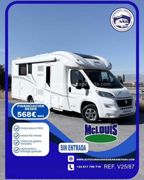 PERFILADA MCLOUIS MC4 879G
Autocaravanas Sierra Nevada empresa con más de 20 años de experiencia en el sector de venta de ocasión os ofrece esta magnífica casa rodante.🗣️👉 Para más información o precio 💵 consulté en nuestra página web
www.autocaravanassierranevada.com
➡️🌐💻 o haga click👉🖱️ en nuestro enlace ⬇️👇
https://autocaravanassierranevada.com/.../mclouis-mc4-879g/
¿Quieres pagar a plazos?
Llama y te informamos sin compromiso
📞617795719
📞621251555
EQUIPAMIENTO Y EXTRAS 👇
TIPO DE VEHICULO: AUTOCARAVANA PERFILADA
MOTOR: Fiat Ducato 2.3 Multijet 130cv
AÑO: 2019
KM: 50.000
Medidas exteriores: 7,40m x 2,90m
Plazas viajar: 5
Extras y Equipamiento:
* Medida maletero con doble portón:  (2,20m x 1,10m x 1,10m) 
* Camas (Colgante eléctrica en salón/Isla elevable/Salón Convertible)
* Suspensión Neumática
- Aire acondicionado de motor
- AirBag(conductor y copiloto)
- Velocidad de Crucero
- Cierre centralizado
- Espejos eléctricos 
- Elevalunas eléctricos
- Radio (USB-CD-BT-AUX)
- Camara de Visión trasera
- Asientos  giratorios
- Oscurecedores REMIS en cabina completa
- Mosquiteras en ventanas ,claraboyas y puerta principal
- Claraboyas transparentes y Claraboya panorámica xxl en cabina 
- TruboVent
- Frigo THETFORD (220v, Gas, 12v, Auto) 149L capacidad
- Ducha con mampara separada de aseo
- Baterías de 100ah.
- Placa solar de 100w.
- Calefacción Truma Combi
- Tv 12v. (TDT-HDMI-USB-DVD) 
- Escalón de doble peldaño integrado 
- Toldo THULE de 4m.
- Portabicis para 2
- Neumáticos reforzados especial camper 
#autocaravanasgranada
#autocaravanaocasion
#autocaravanasdeocasion
#ventaautocaravana
#compraautocaravana
#autocaravanabarata
#caravaningandalucia
#autocaravanasur
#granadaturismo
#granadaocasion
#andaluciavanlife
#vanlife
#camperlife
#motorhome
#campervan
#viajarenautocaravana
#caravaninglife
#aventuraenruta
#viajeslibres
#escapadarural
#naturalezaylibertad
#viajarporelmundo
#rutavanlife
#descubreespaña
