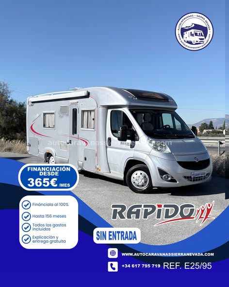 PERFILADA RAPIDO 7095
Autocaravanas Sierra Nevada empresa con más de 20 años de experiencia en el sector de venta de ocasión os ofrece esta magnífica casa rodante.🗣️👉 Para más información o precio 💵 consulté en nuestra página web
www.autocaravanassierranevada.com
➡️🌐💻 o haga click👉🖱️ en nuestro enlace ⬇️👇
https://autocaravanassierranevada.com/listings/rapido-7095/
¿Quieres pagar a plazos?
Llama y te informamos sin compromiso
📞617 79 57 19
📞687 85 35 11
EQUIPAMIENTO Y EXTRAS 👇
MOTOR: FIAT DUCATO 2.3 MULTIJET 130CV
AÑO: 2009
KM: 108.000
Medidas exteriores: 7,10m x 2,90m
Plazas:  4
Extras y Equipamiento:
* Medida maletero:  (0,70m x 1,30m x 0,55m) 
* Camas (Gemelas /Salón Convertible)
* Chasis ALKO
- Aire acondicionado de motor
- AirBag(conductor)
- Velocidad de Crucero
- Cierre centralizado
- Espejos eléctricos
- Elevalunas eléctricos
- Radio (2DIN-BT-Navegador)
- Camara de Visión trasera
- Asientos  giratorios
- Oscurecedores REMIS en cabina
- Mosquiteras en ventanas, claraboyas y puerta principal
- Claraboyas transparentes y Claraboya XXL panoramica en cabina
- Frigo DOMETIC (220v, Gas, 12v, Auto) 150L capacidad
- Extractor de Humos
- Ducha con mampara dentro de aseo
- Baterías de 100ah.
- Placa solar de 100w.
- Calefacción Truma ICombi
- Escalón doble peldaño integrado
- Toldo OMNISTOR de 4m.
- Baca de aluminio
- Portabicis para 2
- 3 Cierre de Seguridad
- Ducha exterior
- Neumáticos reforzados especial camper
www.autocaravanassierranevada.com
#autocaravanasgranada
#autocaravanaocasion
#autocaravanasdeocasion
#ventaautocaravana
#compraautocaravana
#autocaravanabarata
#caravaningandalucia
#autocaravanasur
#granadaturismo
#granadaocasion
#andaluciavanlife
#vanlife
#camperlife
#motorhome
#campervan
#viajarenautocaravana
#caravaninglife
#aventuraenruta
#viajeslibres
#escapadarural
#naturalezaylibertad
#viajarporelmundo
#rutavanlife
#descubreespaña
